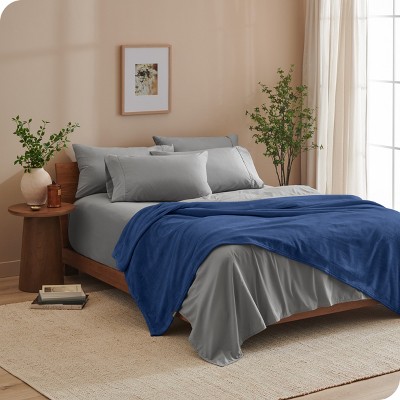 Navy Blue Fleece and Wool Reversible Toddler Throw