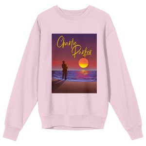 Charlie Parker Purple Sunset Art Crew Neck Long Sleeve Cradle Pink Adult Sweatshirt - 1 of 2
