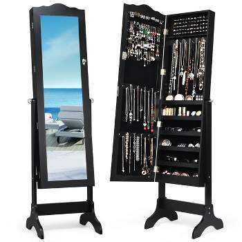 Costway Mirrored Jewelry Cabinet Mirror Organizer Storage Box Stand