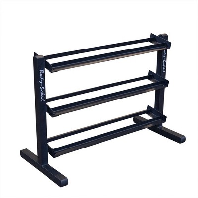Body-Solid Rubber Dumbbell Set with 3 Shelf Rack and Vinyl Mat - 5-50lbs
