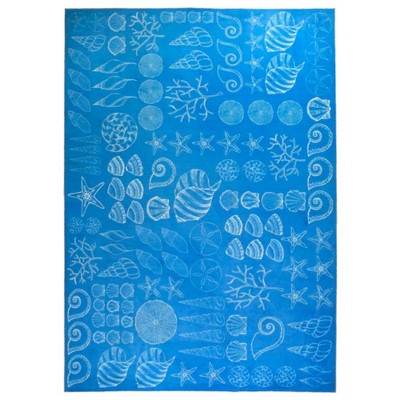 Homefires Shell Seekers Rectangle Rug 5' x 7' – Coastal-Inspired Indoor/Outdoor Area Rug with Seashell Motif and Durable Polypropylene Construction
