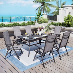 Captiva Designs 7pc Patio Dining Set with Slat-top Rectangle Table & Sling Foldable Chair - 1 of 4