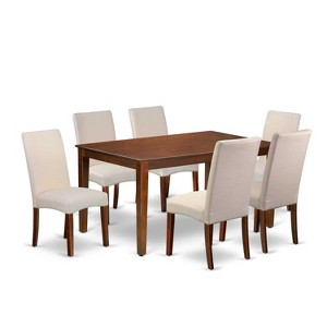 HomeStock 7-Pc Rectangle Mahogany Finish Solid Wood Top Dining Table with 6 Parson-Chairs - 1 of 4