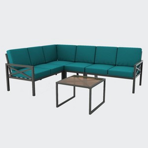 Leisure Made Blakely 5pc Aluminum Sectional in Peacock Fabric - 1 of 4