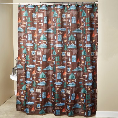 Lakeside Camping Shower Curtain - Rustic Lodge Decoration with Bear, Nature Print