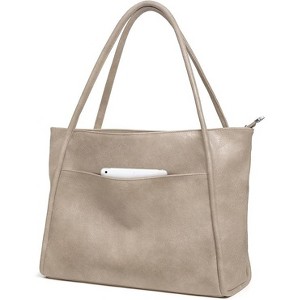 Large Black Tote Bag for Women Work with Zipper Vegan Leather Ladies Travel Handbags and Purses - 1 of 4