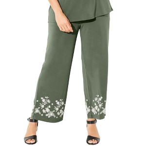 Catherines Women's Plus Size Anywear Embroidered Ankle Pant - 1 of 4