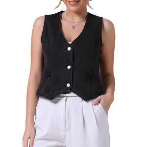 INSPIRE CHIC Women's Sleeveless V Neck Button Down Jean Crop Denim Tank Tops - 1 of 4
