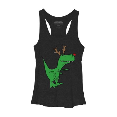 Women's Design By Humans Cool Funny Christmas T-Rex Dinosaur with Antlers By SmileToday Racerback Tank Top