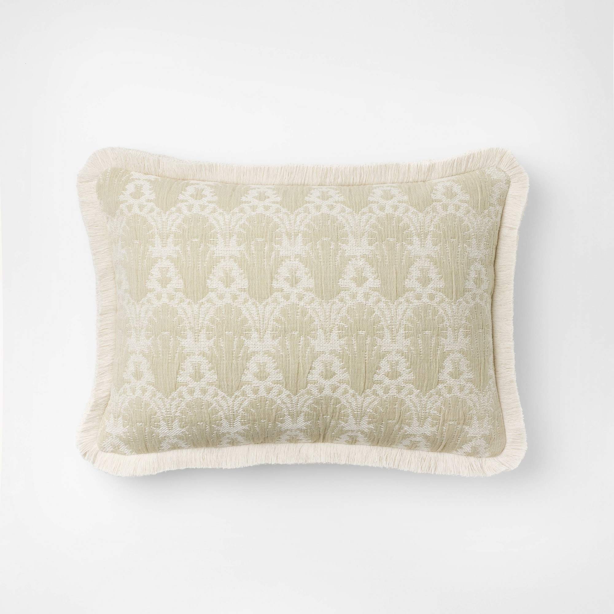 Lumbar Woven Shell Block with Fringe Edge Throw Pillow Natural