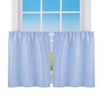 Collections Etc 5-Piece Ruffled Trim Tiers & Panels Window Curtain Set 24"L Tiers Blue
