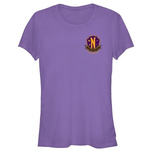 Juniors Womens Wednesday Small Nevermore Crest T-Shirt - 1 of 4