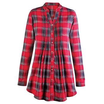 Collections Etc Pintuck Plaid Flannel Shirt
