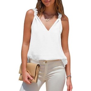 EXLURA EXLURA Womens Summer Tank Tops Casual V Neck Knotted Sleeveless Cami Blouses Fashion Cute Shirts Beach Vacation 2025 Black - 1 of 4
