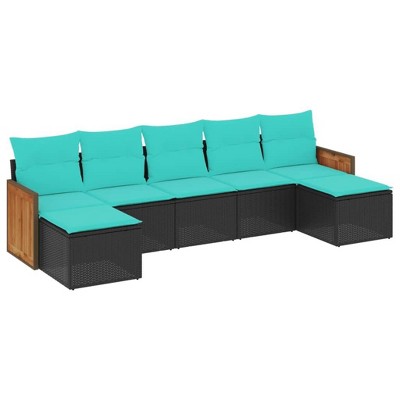 vidaXL Patio Sofa Set Black PE rattan, powder-coated steel 7 Piece Set - Black Without table