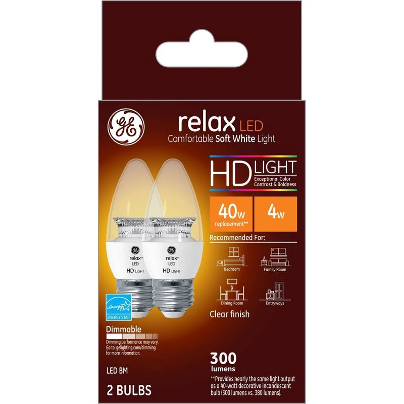 GE 2pk 4W 40W Equivalent Relax LED HD Light Bulbs Soft White, 1 of 6