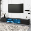 Vynxaria 94" Black Marble TV Center with Tempered Glass Doors and Smart Lighting for TVs Up to 105"L - 3 of 4