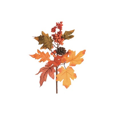 Transpac Fabric 14 in. Orange Harvest Leaf and Berry Spray