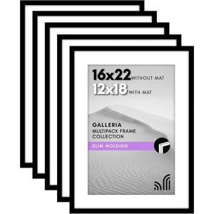 Americanflat 16x22 Picture Frame with Polished Plexiglass - Set of 5 - Use as 12x18 Frame with Mat or 16x22 Frame Without Mat - Black - 1 of 4