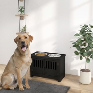 17'' Elevated Dog Bowls with Storage Cabinet,Raised Dog Feeder Stand with 37L Storage,Stainless Steel Bowls for Large Dogs–LAOTIES - 1 of 4