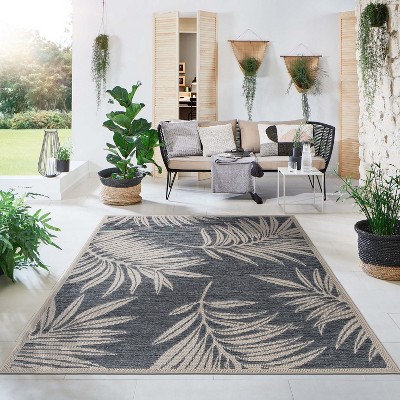 Blue Floral 5' x 7' Reversible Synthetic Area Rug