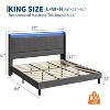 Bed Frame with Charging Station and LED Lights, Modern Platform Bed with Wooden Slats, Upholstered Headboard, No Box Spring Needed, Gray - 2 of 4