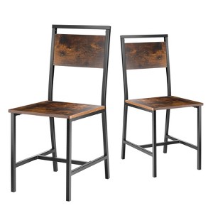 VEVOR Dining Chairs Set of 2,Wooden Table Chairs with Metal Frame and Backrest,Easy to Assemble Leather Side Chair,Walnut Chair,Rustic Brown and Black - 1 of 4