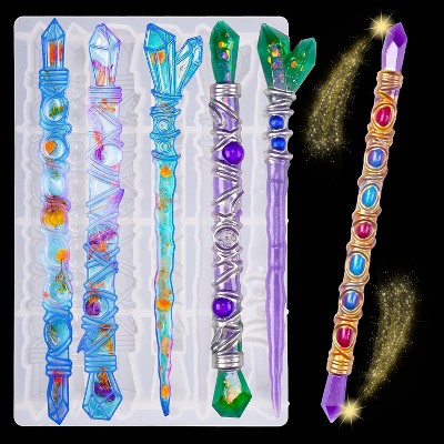 JDICTION Fairy Magic Wands Epoxy Resin Silicone Mold Kit - Crystal Gemstone Hairpin Mold for Cosplay Jewelry DIY Art Craft Gifts