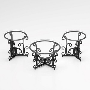 3 Piece Tempered Glass Surface Coffee Table Set, Decor Coffee Table Round End Side Table with Sturdy Construction for Living Room (Rustic Black) - 1 of 1
