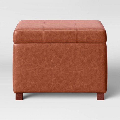 Essex Single Storage Ottoman Caramel Faux Leather Threshold