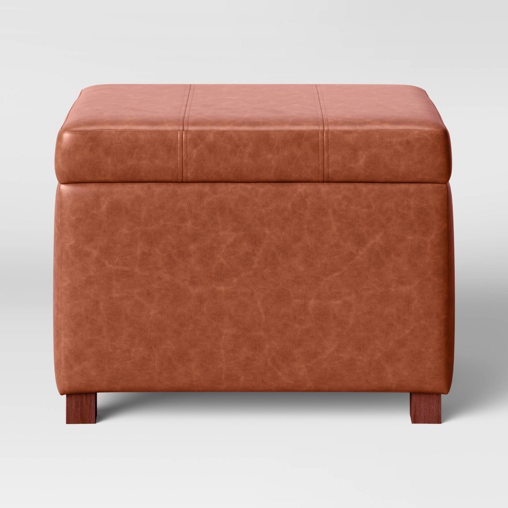 Photos - Pouffe / Bench Essex Single Storage Ottoman Caramel Faux Leather - Threshold™