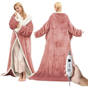 Wearable Heated Blanket with Sleeves and Foot Pocket, Electric Flannel Throw Blanket, 6 Heat Settings, 2¨C10H Auto Shut-Off, 50"x70"+18" - 1 of 4