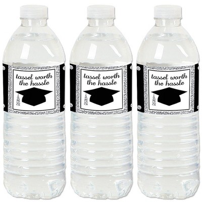 Big Dot of Happiness Silver - Tassel Worth The Hassle - Graduation Party Water Bottle Sticker Labels - Set of 20