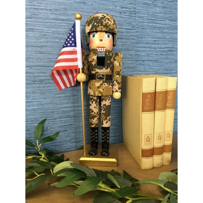 Handcrafted 14" Army Nutcracker with American Flag