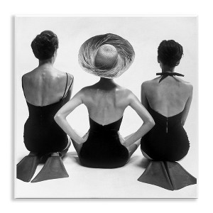 Stupell Industries Women Sitting Beach Monochrome Vintage Swimsuits Flippers Wall Plaque Art, 12" x 12" - 1 of 4