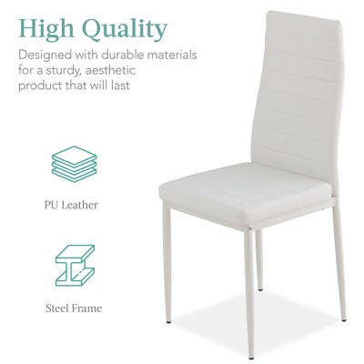 White Glass Top Dining Table Set with 4 Faux Leather Chairs