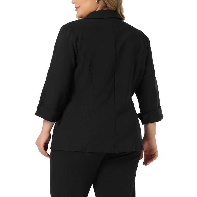Agnes Orinda Women's Plus Size Office Button Front 3/4 Roll-Up Sleeve Peplum Work Blazers, 4 of 7