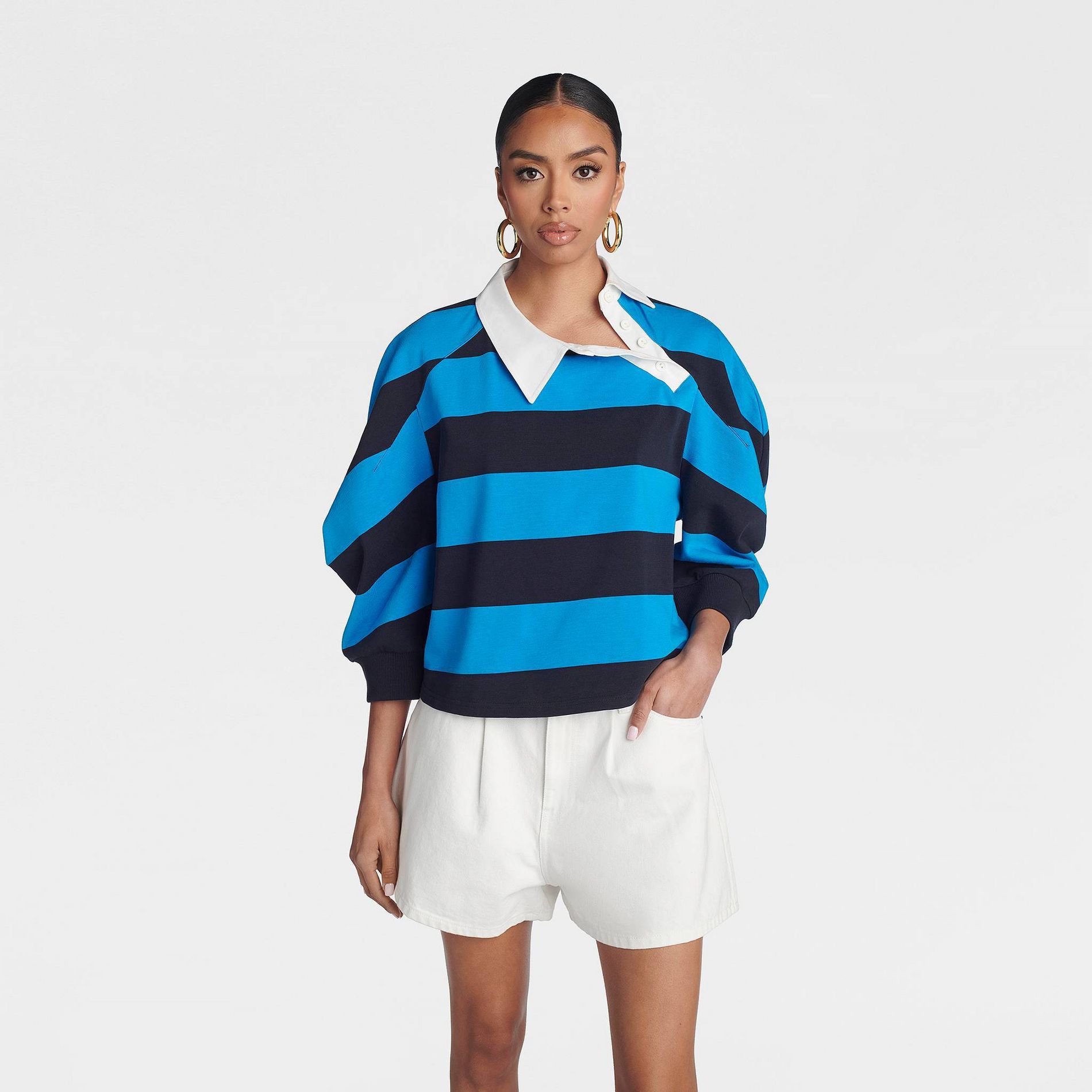 KBB by KAHLANA Women's 'The Asymmetric Striped Rugby T-Shirt'