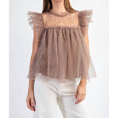 Women's Faye Polka Dot Tulle Short Sleeve Top - ee:some