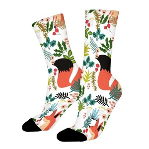 Cute Fox Green Leave Women Printed Crew Socks Funny Funky Socks Soft Polyester Novelty Gifts for Artists Men - 1 of 1