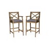 Set of 2 Outdoor Acacia Wood Barstools, 28.5" Counter Height Bar Chairs with Arms, X-Back Design and Water-Resistant Cushions - Koiai - 3 of 4