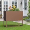 Wooakway 2-Piece Indoor Outdoor Metal Planter Pot Planter Box Patio Garden Bed Brown - 2 of 4