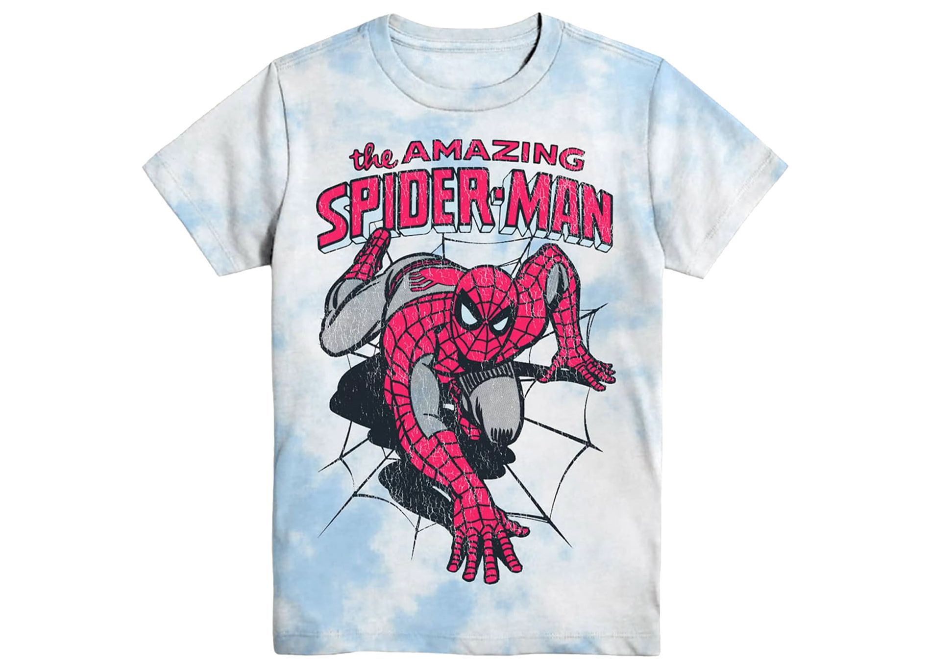 Marvel The Amazing Spider-Man T-Shirt Men's Tie Dye Distressed Short Sleeve Graphic Tee (Medium) Multicolored