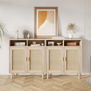 Sideboard Buffet Storage Cabinet,Rattan Kitchen Cabinet with 2 Doors/Shelf - 1 of 4