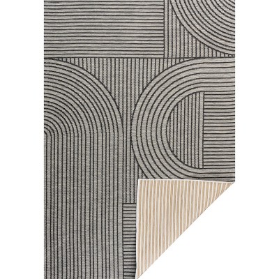 Zephyr Black and Cream Synthetic Stripe Reversible Rug 3' x 5'
