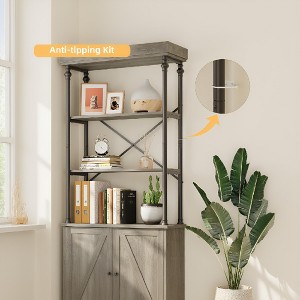 Industrial Farmhouse Bookcase with Doors (74'') – Wood & Metal Tall Bookshelf, Vintage Open Shelves + Storage Cabinet, Suitable for Living Room - 1 of 4
