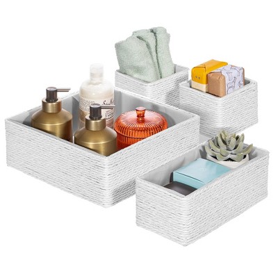 Sorbus Storage Baskets - Woven Paper Rope Material - Set of 4 - Braided Organizer for Bathroom, Vanity, Closet, & Open Shelves (White)