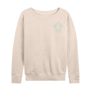 Women's - Instant Message - Nautical Sea Turtle Lightweight French Terry Wide Neck Long Sleeve Graphic Shirt - 1 of 4