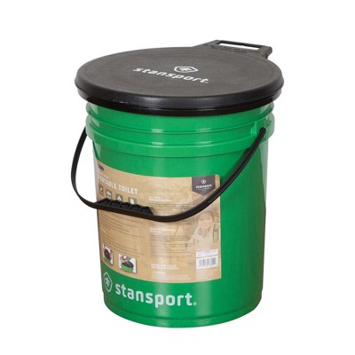 Green and Black Plastic Bucket-Style Portable Toilet with Lid