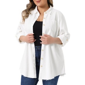 Women's Plus Size Lightweight Button Down Denim Long Sleeve Jackets - Agnes Orinda - 1 of 4